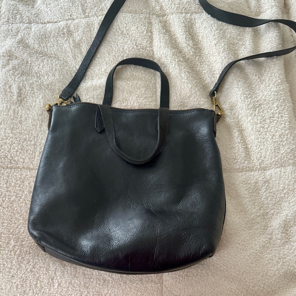 Madewell The Zip-Top Medium Black Leather Transport Tote